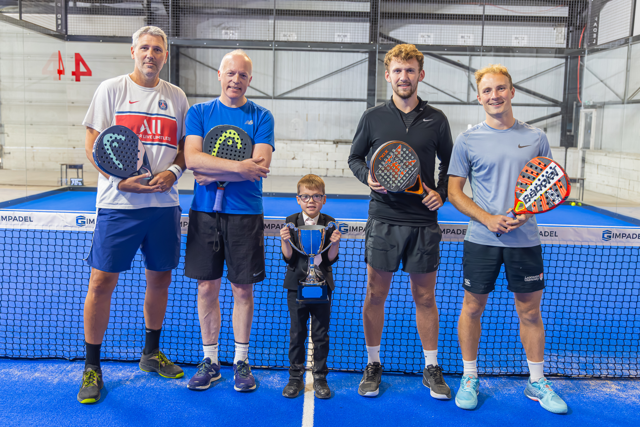 The 2025 Cumbria Padel League trophy presentation, with Louis Pickering and Rob Cruickshank on the right
